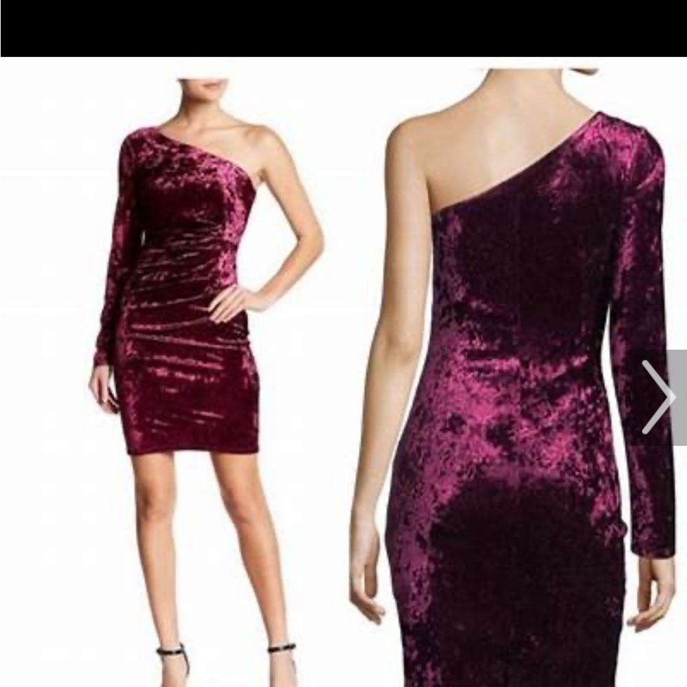 One shoulder crushed velvet mini dress